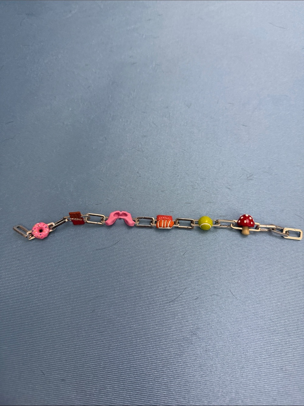 POUBEL Sterling Silver Charm Link Bracelet with Enamel - 6 Charms